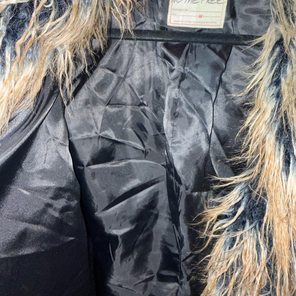 Free People Faux Fur Jacket in Black and Tan - Picture 3 of 4